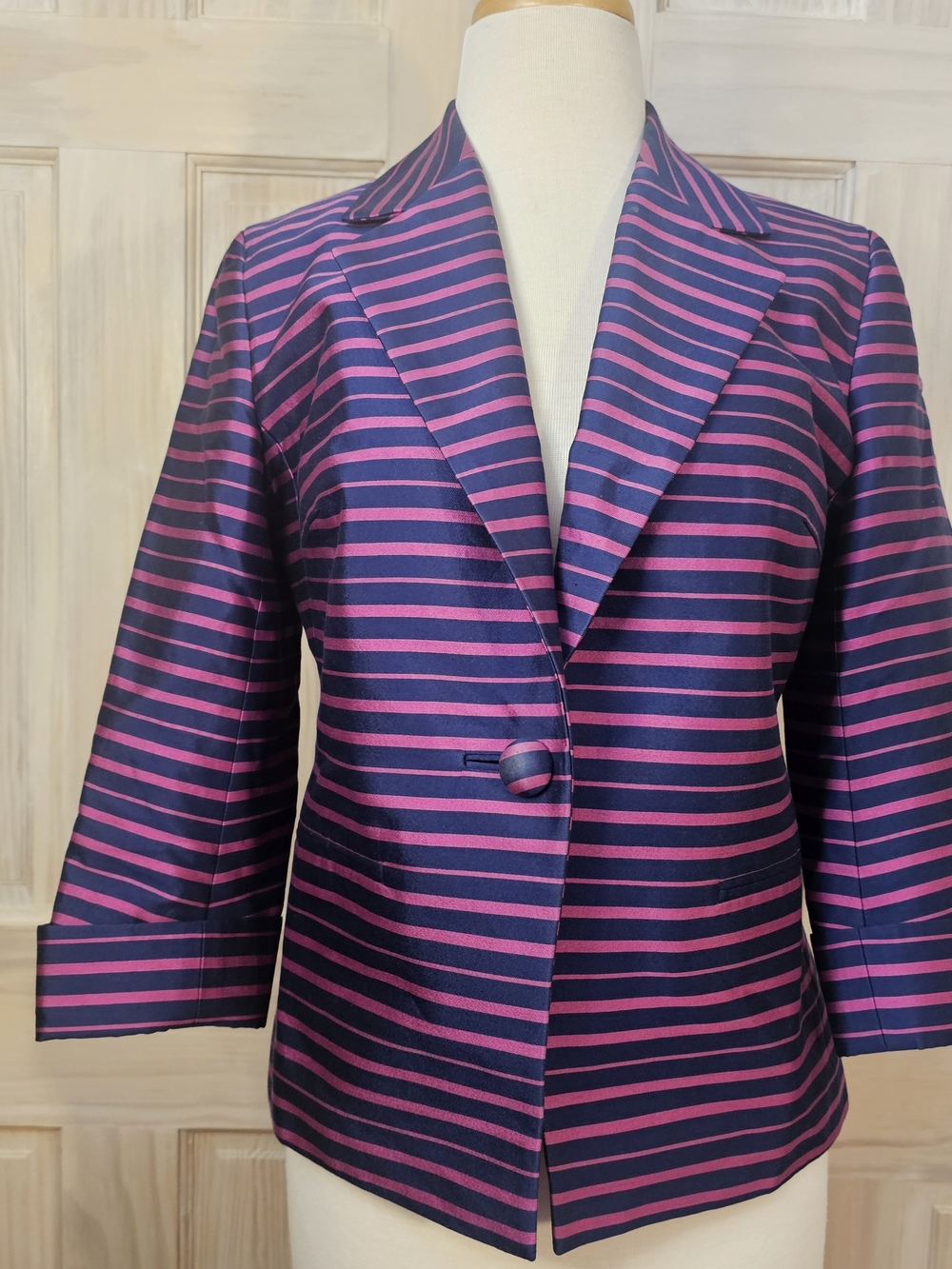 Talbots Pink and Navy Striped Petite Blazer